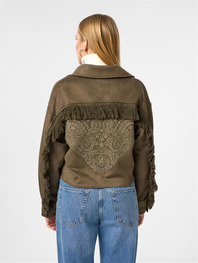 Arkası Taşlı Püsküllü Kısa Süet Gömlek