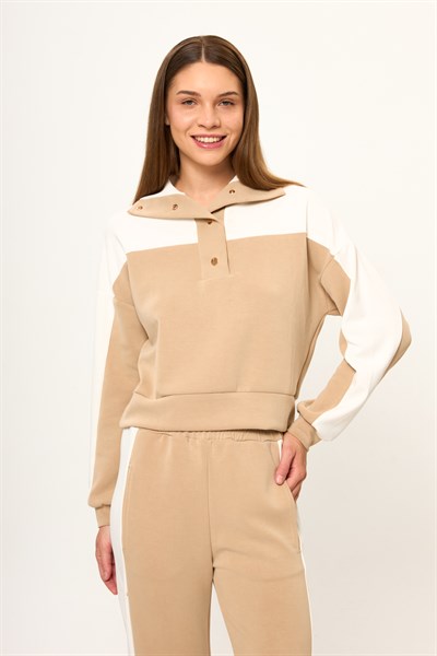 Dik Yaka Çıtçıtlı Modal Sweatshirt