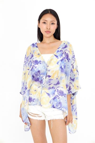 V Yaka Desenli Kimono