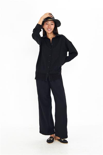 Dantel Detaylı Keten Görünümlü Gömlek 