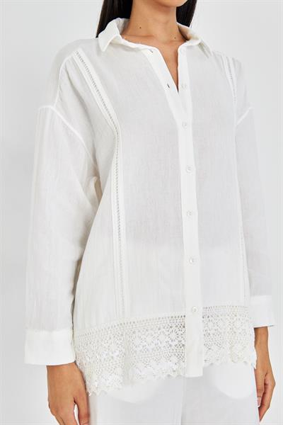 Dantel Detaylı Keten Görünümlü Gömlek 