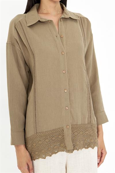 Dantel Detaylı Keten Görünümlü Gömlek 