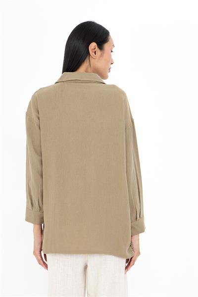 Dantel Detaylı Keten Görünümlü Gömlek 