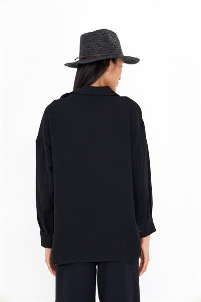 Dantel Detaylı Keten Görünümlü Gömlek 