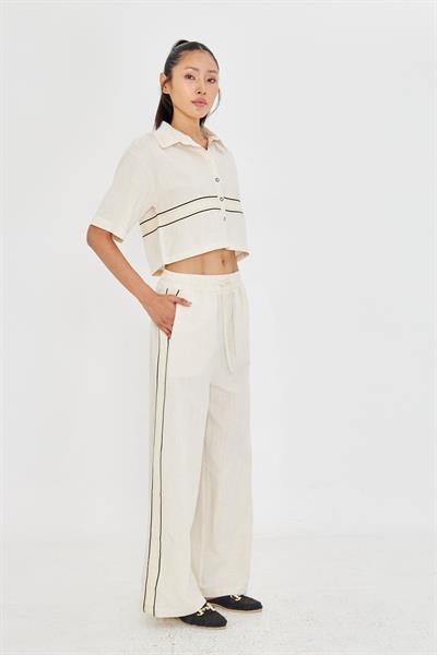 Dantel Detaylı Keten Görünümlü Pantolon