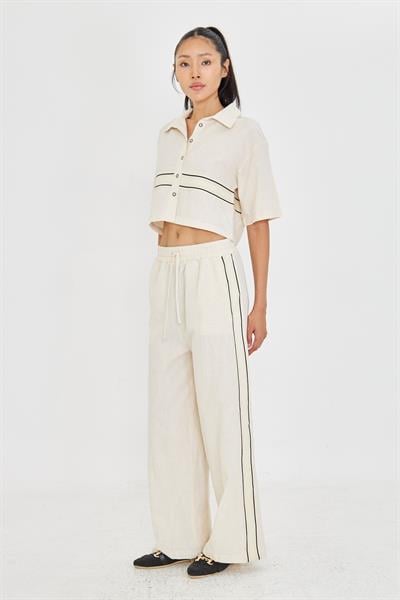 Dantel Detaylı Keten Görünümlü Pantolon