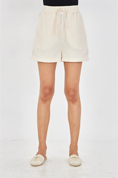 Dantel Detaylı Keten Görünümlü Şort