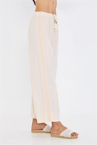 Dantel Şeritli Keten Görünümlü Pantolon