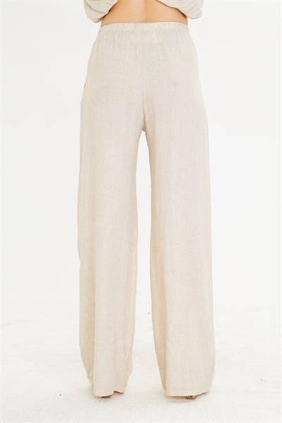 Dar Kemerli Keten Görünümlü Pantolon