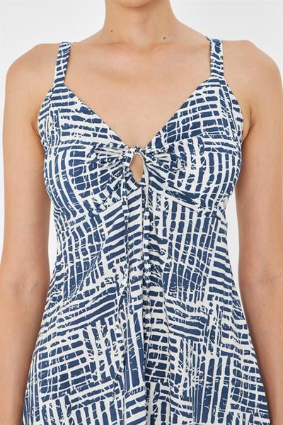 Desenli Askılı Elbise