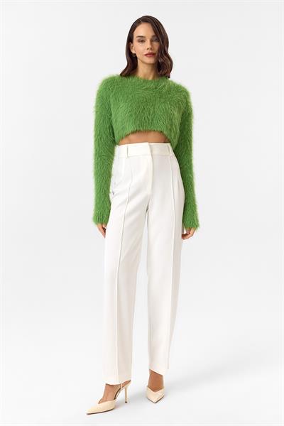 Bisiklet Yaka Crop Kazak