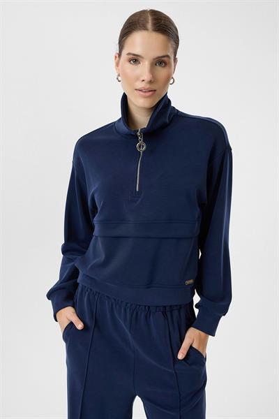 Yarım Fermuarlı Cepli Modal Sweatshirt