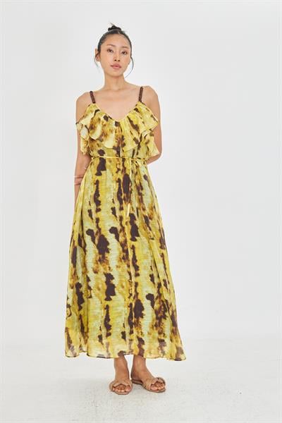 Desenli Askılı Elbise