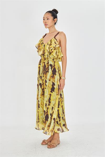 Desenli Askılı Elbise