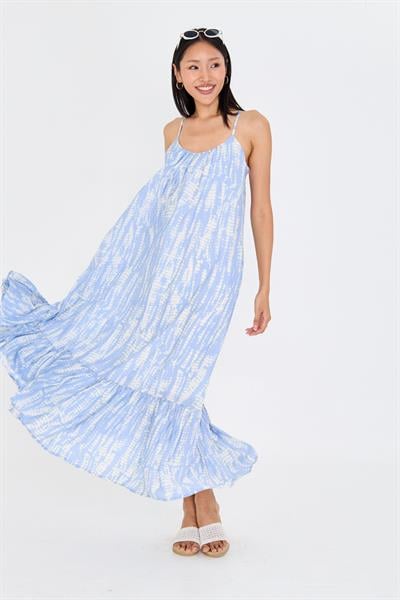 Desenli Askılı Fırfırlı Elbise