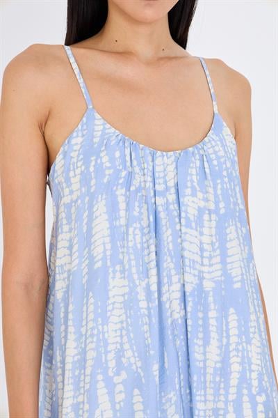 Desenli Askılı Fırfırlı Elbise