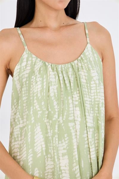 Desenli Askılı Fırfırlı Elbise