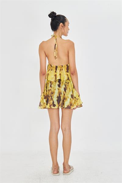 Desenli Sırt Dekolteli Boyundan Bağlamalı Bluz