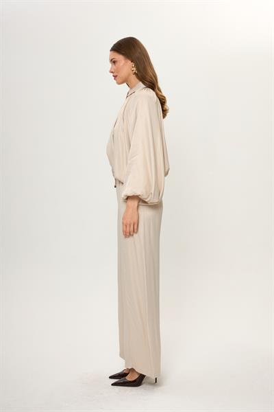 Önü Çimalı Saten Pantolon