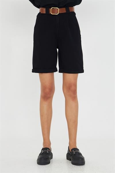 Duble Paça Kemerli Gabardin Şort 