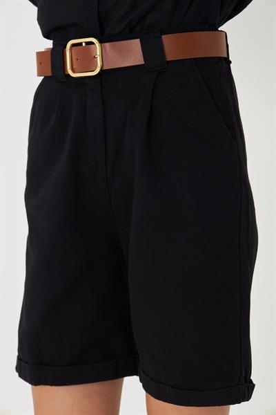 Duble Paça Kemerli Gabardin Şort 