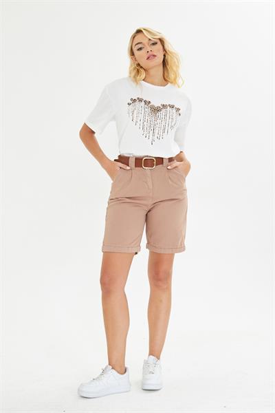 Duble Paça Kemerli Gabardin Şort 