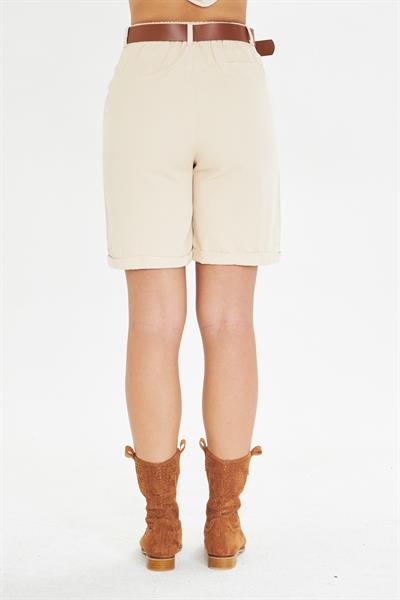 Duble Paça Kemerli Gabardin Şort 