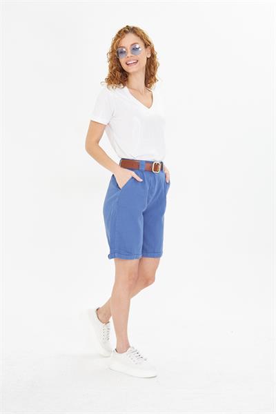 Duble Paça Kemerli Gabardin Şort 