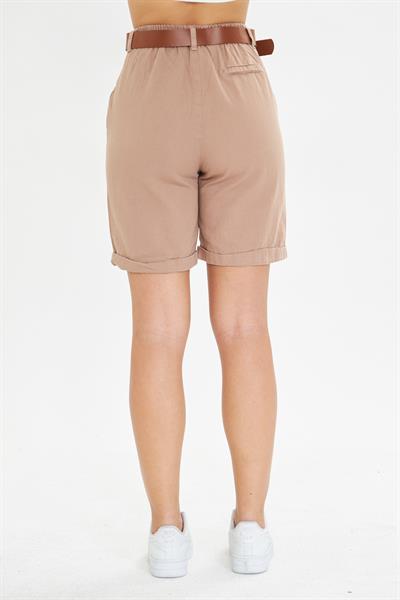 Duble Paça Kemerli Gabardin Şort 