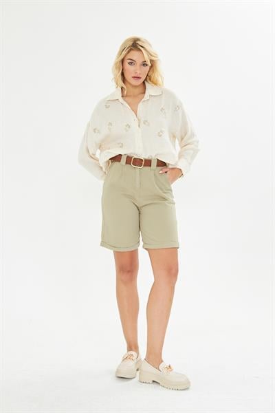 Duble Paça Kemerli Gabardin Şort 