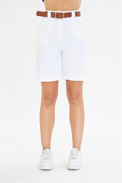 Duble Paça Kemerli Gabardin Şort 