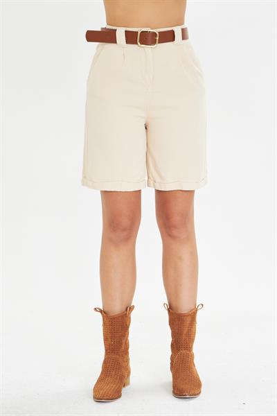 Duble Paça Kemerli Gabardin Şort 