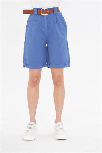 Duble Paça Kemerli Gabardin Şort 