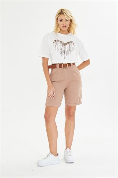 Duble Paça Kemerli Gabardin Şort 