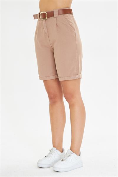 Duble Paça Kemerli Gabardin Şort 