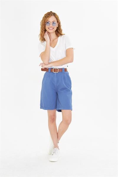 Duble Paça Kemerli Gabardin Şort 