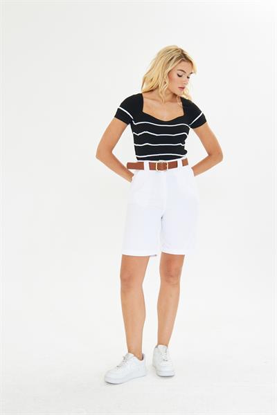 Duble Paça Kemerli Gabardin Şort 