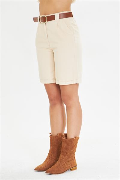Duble Paça Kemerli Gabardin Şort 