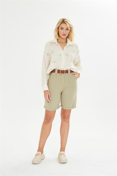 Duble Paça Kemerli Gabardin Şort 