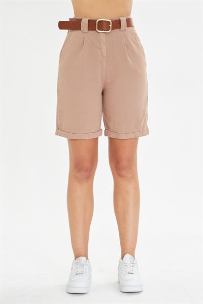 Duble Paça Kemerli Gabardin Şort 