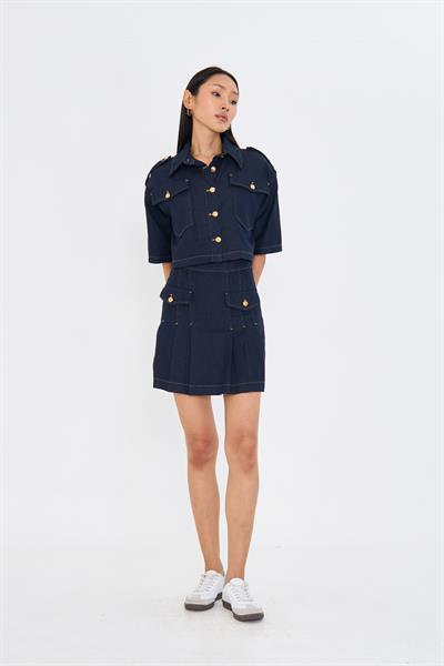 Düğme Detaylı Cepli Denim Gömlek