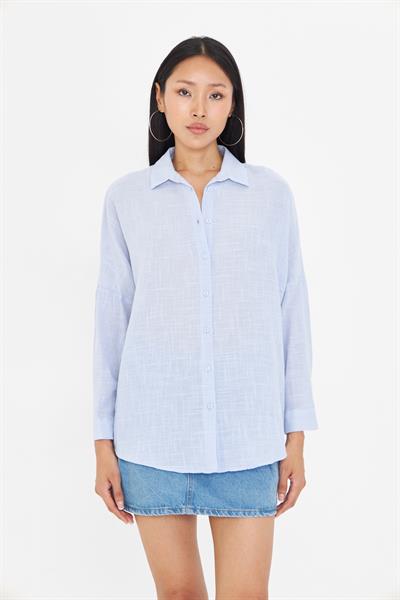 Düşük Omuz Keten Görünümlü Gömlek