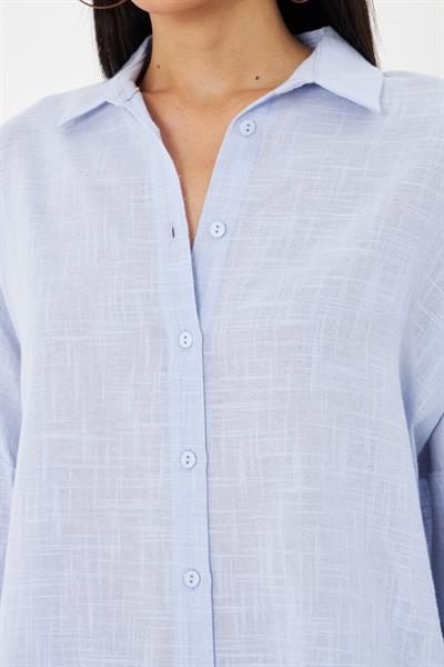 Düşük Omuz Keten Görünümlü Gömlek