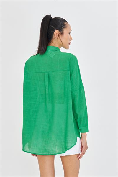 Düşük Omuz Keten Görünümlü Gömlek