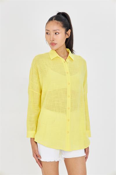 Düşük Omuz Keten Görünümlü Gömlek