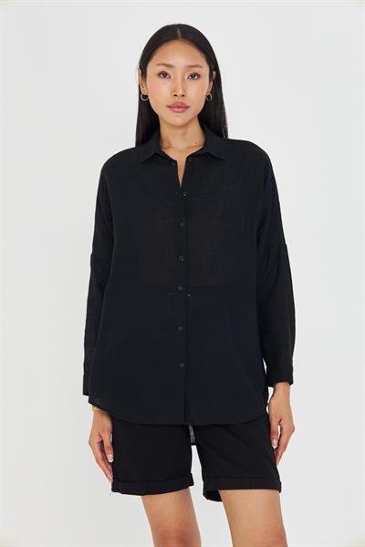 Düşük Omuz Keten Görünümlü Gömlek