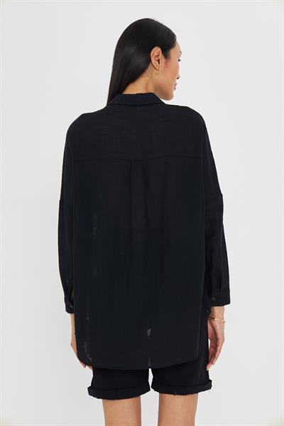 Düşük Omuz Keten Görünümlü Gömlek