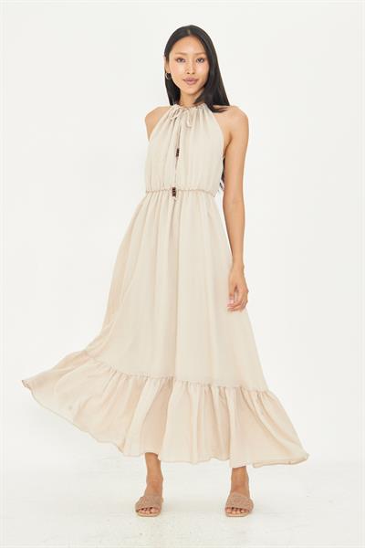 Boncuk Detaylı Askılı Elbise