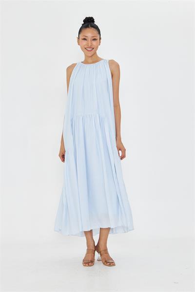 Sıfır Kol Fırfırlı Uzun Elbise