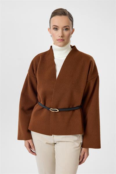 Deri Kemerli Kaşe Kimono